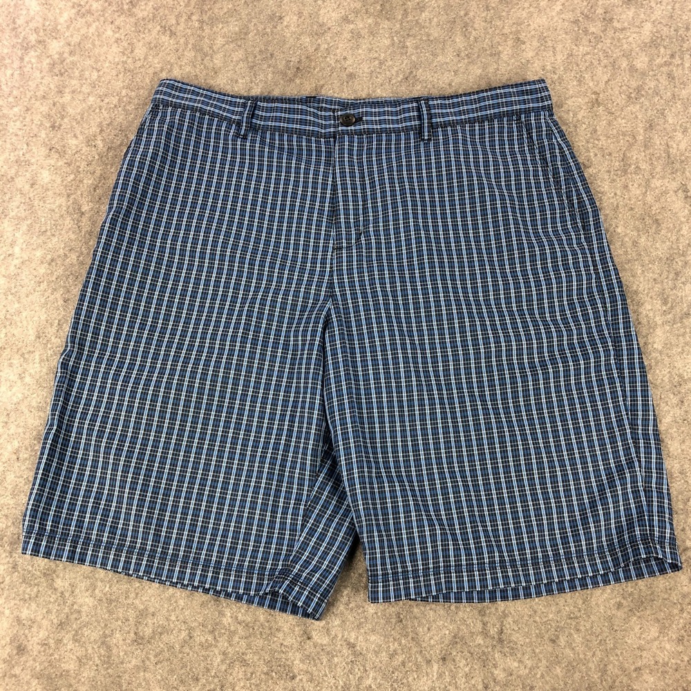 Adidas Men Golf Shorts 38 Plaid Blue Chino Climacool Flat Front Mid Rise Stretch